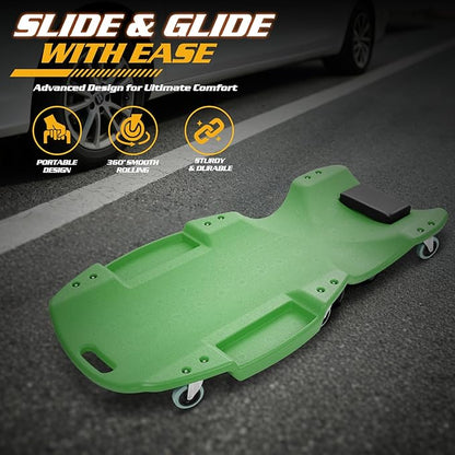 Magshion Mechanic Creeper with Padded Headrest & Tool Trays – 440 lbs Capacity, Rolling Garage Creeper with 6 Swivel Wheels, Lightweight & Portable Under Car Creeper for Auto Repair (Green)