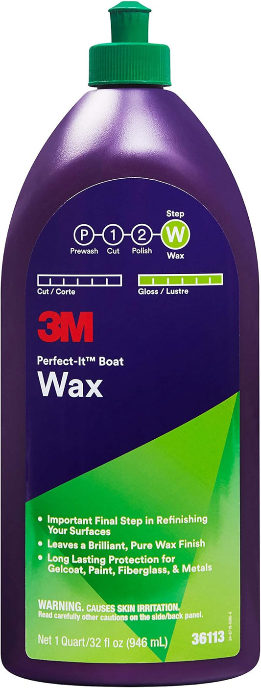 3M Perfect-It Boat Wax, 36113, 1 Quart, Contains Carnauba Wax, Protects against Weather and Oxidation, For Boats and RVs