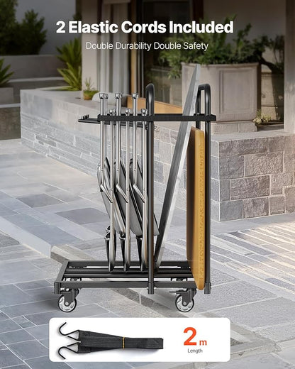 VEVOR Folding Chair Rack, 400 LBS Capacity, Heavy-Duty Chair Cart for 5 Tables+14 Chairs, Chair Storage Dolly Chair Holder w/Swivel Casters and Locking Wheels,for Party Event,Hotel, Matte Black