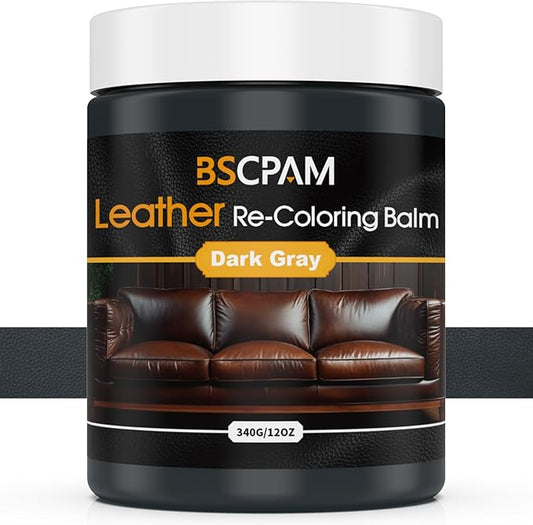 Dark Gray Leather Recoloring Balm, 12oz Leather Color Restorer for Couches, Leather Repair Kit for Furniture, Leather Dye for Leather Fade, Leather Repair Restore car seat