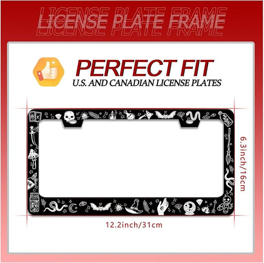 Witch License Plate Frame Gothic Magical License Plate Frames for Car Decorative Parts Stainless Stee License Plate for Standard Us Canada Funny License Plate Holder 12x6 Inch