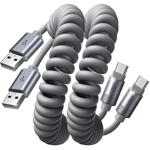 LISEN Coiled USB C Cable, 2 Pack for Android Auto & CarPlay Cable, 4FT Short USB A to USB C Cable Compatible with iPhone 16/15, Samsung Galaxy S25/S24/S23 A15/A14, Google Pixel 9/8, Moto, OnePlus, TCL