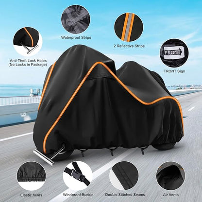 420D Motorcycle Cover for Trike Models Freewheeler, Tri Glide Ultra and CVO Version, Outdoor Bike Cover Windproof Heavy Duty Waterproof Protection(with Antenna Openings&Exhaust Heat Insulation)