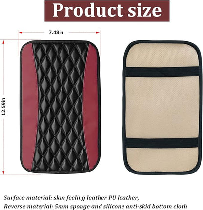 Car Center Console Cushion Pad, Universal Leather Waterproof Armrest Seat Box Cover Protector,Comfortable Car Decor Accessories Fit for Most Cars, Vehicles, SUVs (Wine Red)