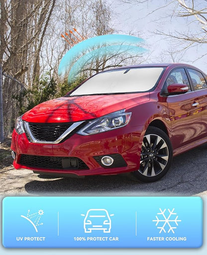 Sun Shade for Sentra Sedan Windshield Sunshades for 2014-2018 2019 Nissan Sentra Sedan Accessories Windshield Cover Foldable Front Window Shields Sun Visor Protector Blocks UV Rays Keep Vehicle Cool