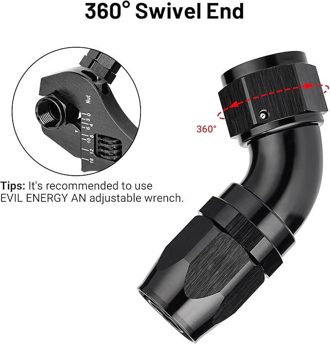 EVIL ENERGY 12AN 60 Degree One Piece Full Flow Hose End Fitting Swivel For CPE Braided Hose