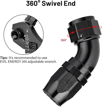 EVIL ENERGY 12AN 60 Degree One Piece Full Flow Hose End Fitting Swivel For CPE Braided Hose