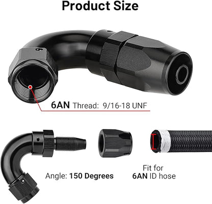EVIL ENERGY 6AN 150 Degree One Piece Full Flow Hose End Fitting Swivel For CPE Braided Hose