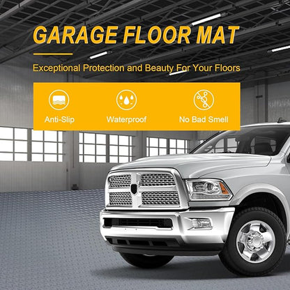 7.5x25 FT Garage Floor Mat, 2.8mm Thickened Flooring Roll for Under Car with 20Pcs Tapes, 188SQFT Diamond Plate Non-Slip Floor Protector Mat for Garage, Warehouse, Gyms, Trailer(Grey)