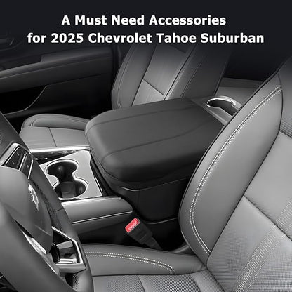 LUWU 2025 Suburban Tahoe Center Console Cover Compatible with 2025 Chevrolet Suburban Tahoe Accessories 2025 Chevy Suburban Tahoe Armrest Cover Armrest Console Cover (Thin Black)