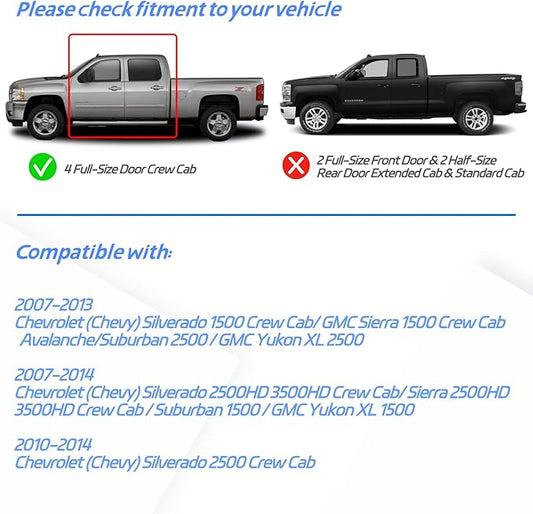 in-Channel Rain Guards Fit for 2007-2013 Chevy Silverado/GMC Sierra 1500/Avalanche Crew Cab, Window Visors Deflectors for 2007-2014 Silverado/Sierra 2500HD 3500HD/Suburban/Yukon XL