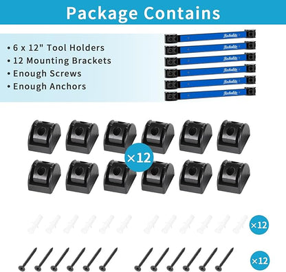 6 Pieces 12" Magnetic Tool Holder Strip, Blue Magnet Bar, Metal Tool Organizer Rack for Garage Organization, Easy To Install in Workshop, Mounting Screws Included