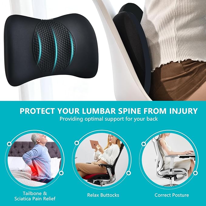 FLORICH Lumbar Support with Car headrest Back Pillow for Chair Headrest Pillow with Gel Memory Foam Massage Point Lumbar Support(Black)