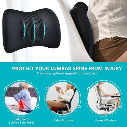 FLORICH Lumbar Support with Car headrest Back Pillow for Chair Headrest Pillow with Gel Memory Foam Massage Point Lumbar Support(Black)