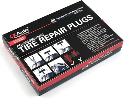 CKAuto 60pcs 4" Black Tire Repair Strings, Automotive Tool Tire Repair Plugs for Tubeless Off-Road Tires Car, Bike, ATV, UTV, Wheelbarrow, Mower