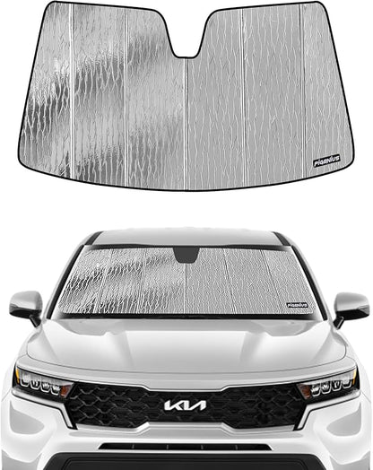 Windshield Sun Shade for Kia Sorento 2021-2025,Front Window Sunshade Shield, 2-in-1 Reflective Sun Shade,Silver for Summer, Black for Winter