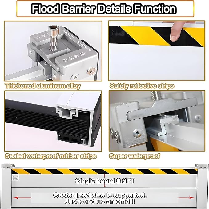 Flood Barriers for Home Exterior - Aluminum Alloy Outdoor Easy Flood Barrier Garage Doors Water Barriers for Flooding,H7.9 Inch/L10.5FT