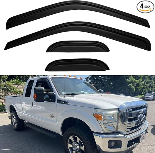 Window Visors Rain Guards for 1999-2016 Ford F250 F350 F450 Super Duty SuperCab, Out-Channel Window Vent Wind Deflectors Visors Shades for 99-16 F-250 F-350 F-450 Extended Cab