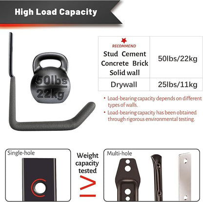 Garage Hooks for Hanging Heavy Duty, Ladder Hooks for Garage Wall Hanger, Metal J Utility Hooks, Shovel Holder Wall Mount Hooks, Garden Tool Organizer Storage for Helmet, Backpack-6Pack