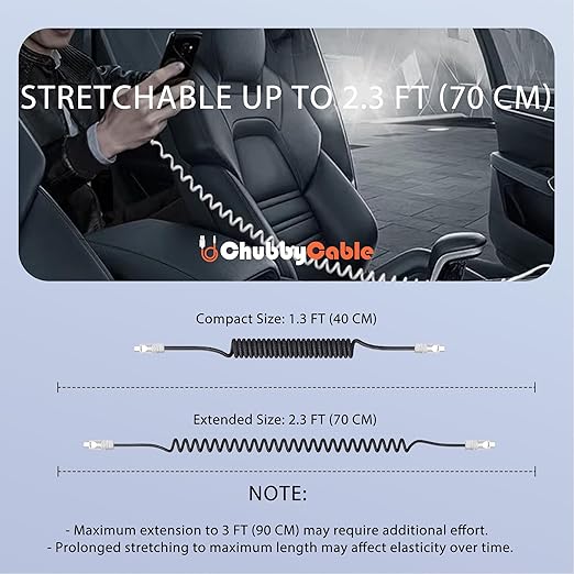 chubbycable Curly Chubby - Retractable Fast Charging Cable 240W Coiled Charger Cord for Car Durable USB-C Cable for Phones, Tablets and More, Purple+Purple, Type-C to Type-C, 1.3FT-2.3FT