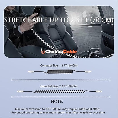 chubbycable Curly Chubby - Retractable Fast Charging Cable 240W Coiled Charger Cord for Car Durable USB-C Cable for Phones, Tablets and More, Purple+Purple, Type-C to Type-C, 1.3FT-2.3FT