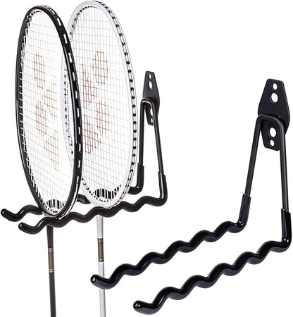 2 Packs Garage Wall Hooks Heavy Duty Hanger,Wall-Mounted Metal Badminton Racket Holder, Tennis Racket Holder Organizer, Hooks for Cables, Ropes and Hoses,Extension Cord Holder (Black)