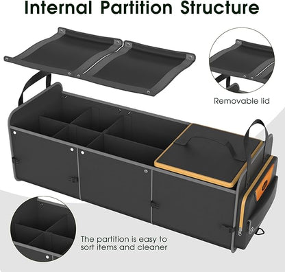 Trunk Organizer, Heavy-Duty Storage for Car & SUV, Foldable Waterproof Car Organizer with Cooler, Collapsible Multi-Compartment Storage, 95L, Black-M003