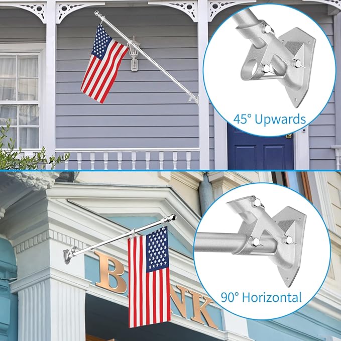 ZMTECH Flag Pole - Upgraded Bracket, 6 FT Stainless Steel Flag Poles for Outside House, Residential or Commerical, Tangle Free Flag Pole Kit for American Flag (Without Flag, Silver)