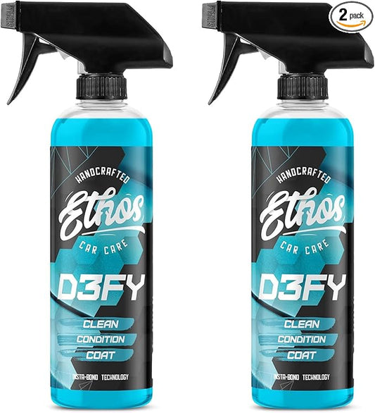Ethos Defy - 3 in 1 Ceramic Coating - Waterless Car Wash Spray & Wax - Car Wax Rnseless Wash - Polish & Polymer Paint Sealant Protection - with Insta-Bond Technology (2 Pack (16oz))