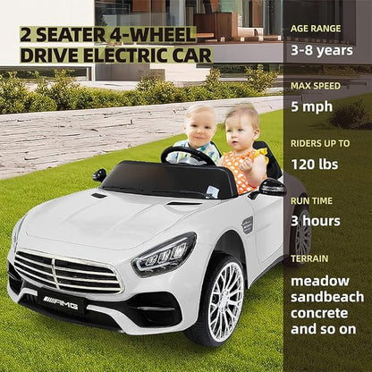 12V Ride On Car for Kids, Electric Car with Remote Control, Bluetooth Music Player for 3-8 Year Old, White
