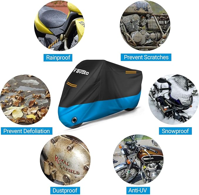 Favoto Motorcycle Cover 96.5 inches Length All Season Universal Weather Waterproof Rain Sun Outdoor Protection Night Reflector with Lock-Holes & Storage Bag Motorbike Vehicle Cover