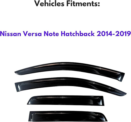 KPY Window Visor Compatible with Nissan Versa Note Hatchback 2014-2019, 4PC Rain Guard Side Window Vent Deflectors Tape-On Style, 2014 2015 2016 2017 2018 2019