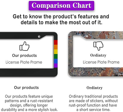 License Plate Frames Rainbow Automotive Exterior Accessories Gay Rainbow Strip Universal Aluminum Car Accessory 2 Pack with Screw Covers Set