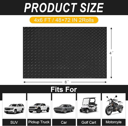 4x6 FT Garage Floor Mat, 2 Rolls 2.8mm Thickened Flooring Roll 48 sqft Diamond Plate PVC Rubber Trailer Mat, Non-Slip Floor Mat for Garage, Motorcycle, Trailer, Pickup Truck, Black