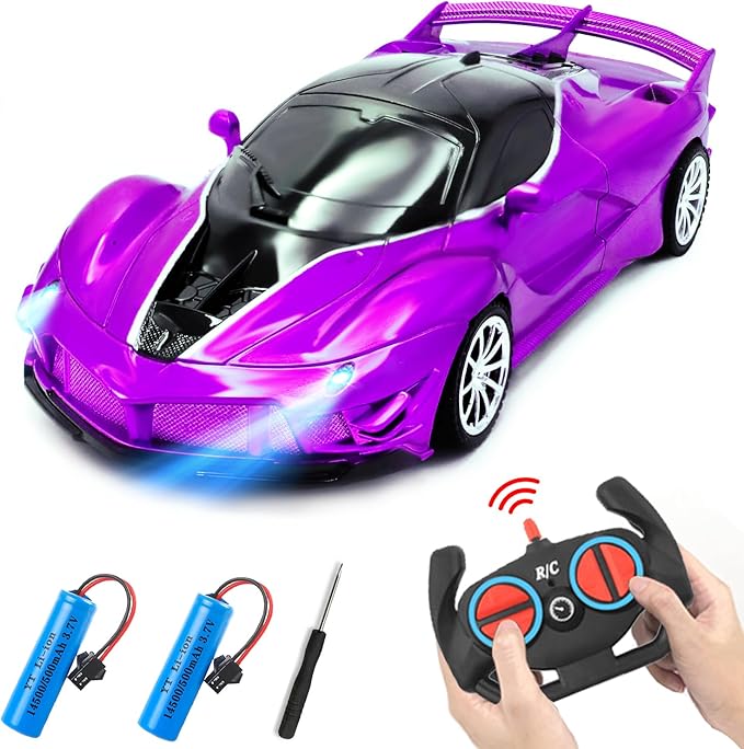 Remote Control Car for Girl, 2.4GHz 4WD Electric RC Cars Toy Racing with Led Lights Rechargeable High-Speed Hobby Toy Vehicle, RC Car Gifts for Age 3 4 5 6 7 8 9 Year Old Kids (Purple)