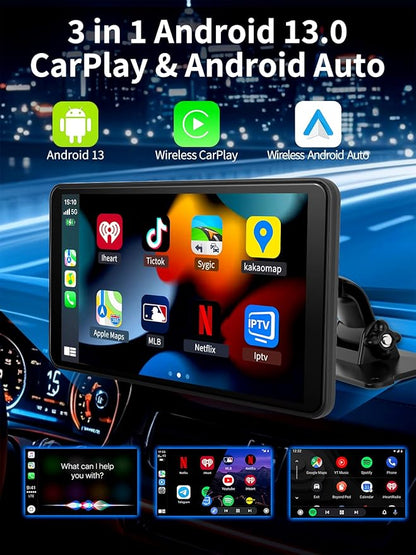 Android Carplay Screen for Car, 7 Inch with 4 Core and 2GB+32GB, Wireless Apple Carplay Android Auto Car Stereo Built-in GPS Navigation Netflix YouTube Tictok Google Play, OTA Upgrate Support