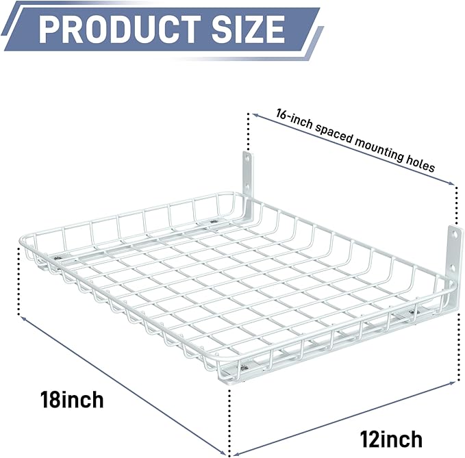 WALMANN Wall Shelves, 12 * 18 inch Wall-Mounted Storage Shelves for Garage, Closet, Laundry Room, Heavy Duty Wall Shelving, Holds Up to 60 lbs(Pack of 2, White)