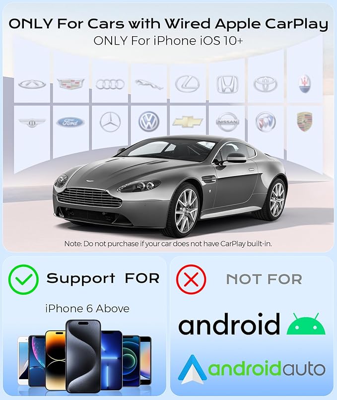 Wireless CarPlay Adapter for Apple iPhone, 2025 Upgraded Converts Wired to Wireless CarPlay with USB-C, 5.8GHz High-Frequency WiFi, Auto-Connect, Plug & Play, Multi-User Seamless Connection