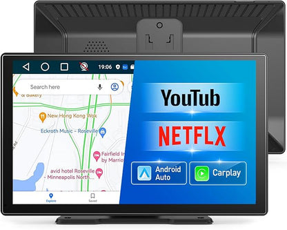 [Android& 2+32G] 9 inch Wireless Apple Carplay and Android Auto, 4 Core IPS Touch Screen Mirror Link, with 1080P Rear Camera and Support OTA Update, GPS Navigation, Netflix, YouTube, Tictok