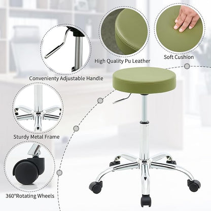 Office Drafting Chair, Adjustable Drafting Stool on Wheels 19.5’’-26.6’’, Green Salon Rolling Chair (Green)