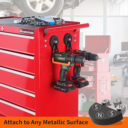 MUTUACTOR Magnetic Hooks,2PCS Storage Magnetic Hooks Heavy Duty Anti-Slide Garage Hanger Magnetic Mounting,Garage Organization for Power Drill,Garden Tools,Hose,Tool Chest,Steel Pegboard,Workshop