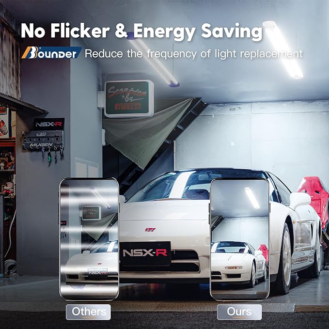 BBOUNDER 10 Pack Linkable LED Utility Shop Light, 4400 LM, Super Bright 6500K Cool Daylight, 4 FT Integrated Fixture for Garage, 40W Equivalent 250W, Surface + Suspension Mount, White