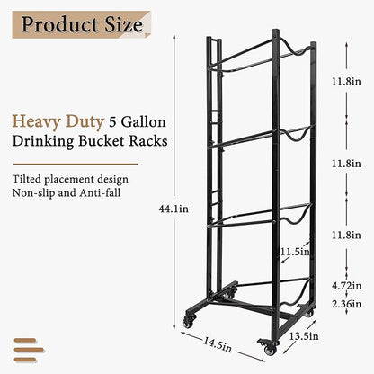 5 Gallon Water Bottle Holder, 4-Tier Heavy Duty Water Cooler Jug Rack, Water Jug Stand with 4 Wheels, Water Jug Rack for Kitchen, Garages - Black