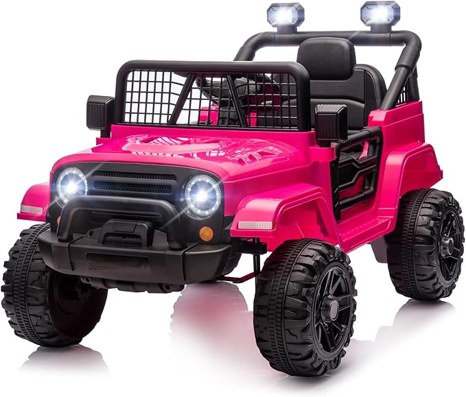 JOYMOR 12V Kids Ride on Truck with Remote Control, 4 Wheels Battery Powered Kids Car, Electric Play Car with LED Lights/Horn/Remote and Manual Control/3-5 MPH Speed/Gift for Girl Boy (Hot Pink)