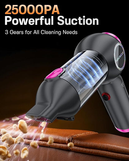 Handheld Car Vacuum Portable Cordless 25000Pa High Power Small Mini Hand Vacuum Cleaner Rechargeable 4-in-1 Compressed Air Duster Blower Pump Wireless Handheld Vac for Car Office Desktop Home Cleaning