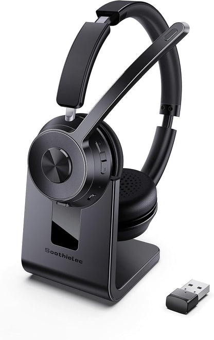 (Upgraded Version) Wireless Headset, Bluetooth Headset with Noise Cancelling Microphone, Best Headphones with Mic Mute & USB Dongle for PC/Computer/Laptop/Cell Phones/Remote Work/Call Center