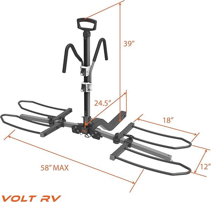 HYPERAX Volt RV -RV Approved Hitch Mounted 2 E Bike Rack Carrier for RV,Camper,Motorhome,Trailer,Toad with 2" Tow Hitch Receivers - Up to 2X 70lbs eBikes with Up to 5" Fat Tires
