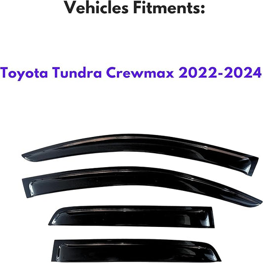 KPY Window Visor Compatible with 2022-2024 Toyota Tundra Crewmax, 4PC Rain Guard Side Window Vent Deflectors Tape-On Style, 2022 2023 2024 (Crewmax Only)