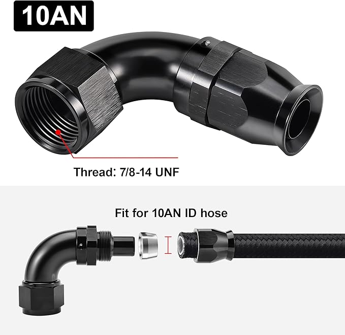 EVIL ENERGY 10AN 90 Degree PTFE One Piece Full Flow End Hose Fitting Aluminum Black