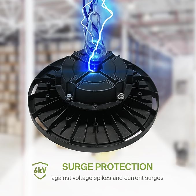 ASD LED High Bay UFO Light Fixture, Commercial Shop Lighting | Dimmable, IP69K Waterproof, DLC Premium, UL Listed | 150W 22000LM 5000K 277-480V | Warehouse, Garage, Workshop, Barn Lamp | Black